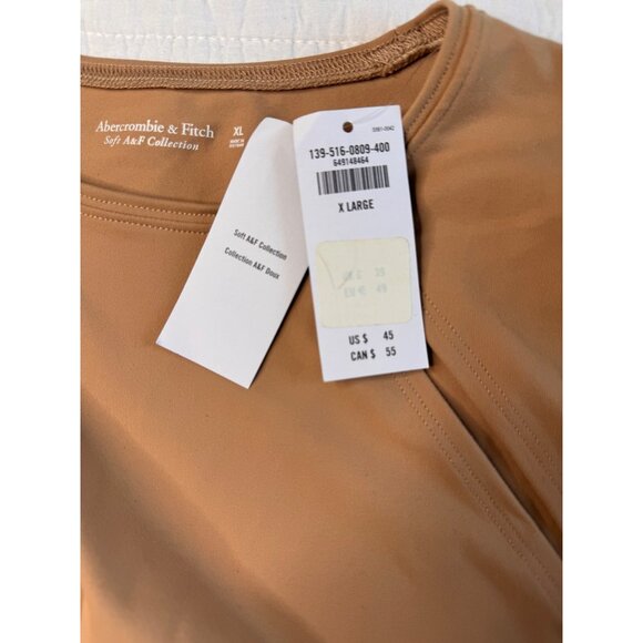 Abercrombie & Fitch Bodysuit Cut Outs Long Sleeve XL Camel Soft Stretch NEW - Picture 4 of 8